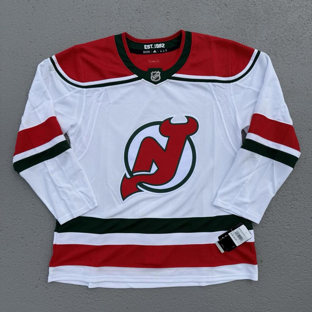 Men's NHL New Jersey Devils Adidas Authentic Climalite Jersey White Size 56